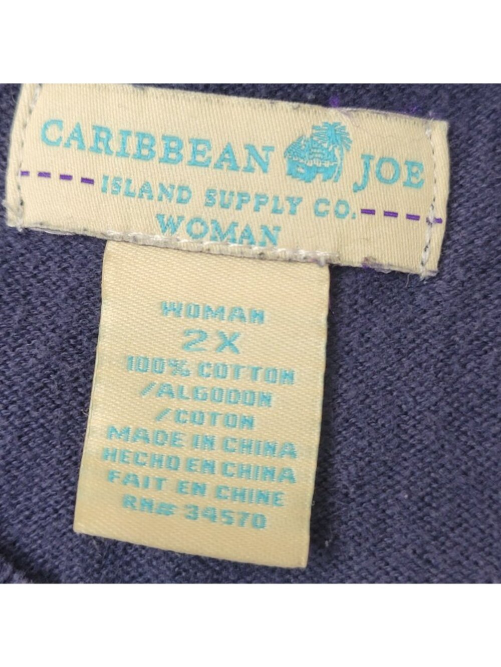 Caribbean Joe Women's Blue Argyle V-Neck Long Sleeve Sweater Size 2X - Picture 9 of 10